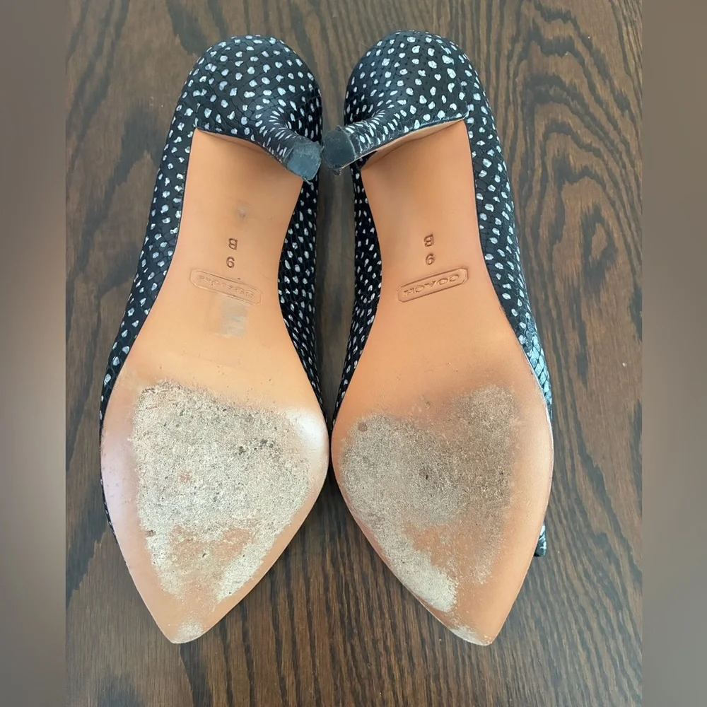 Coach Landrie Snakeskin Leather Black Polka Dot Heels Size 9 - Picture 6 of 6